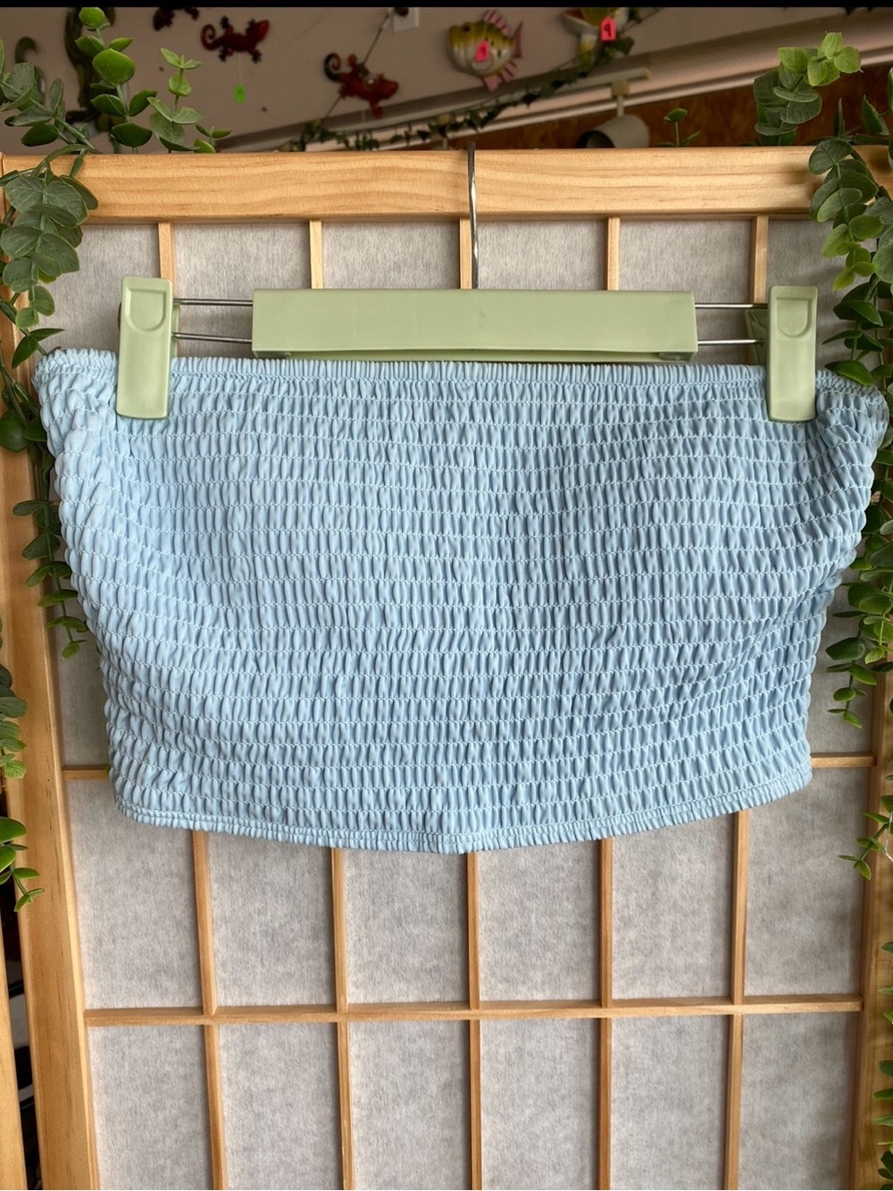 Old Navy Light Blue Smocked Strapless Crop Top
